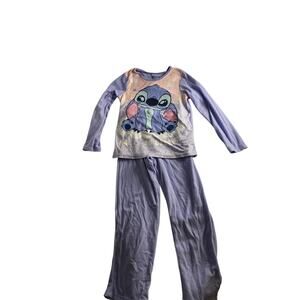 Disney Stitch Pajama Set Girls Size L 10/12 Purple 2-Piece Sleepwear